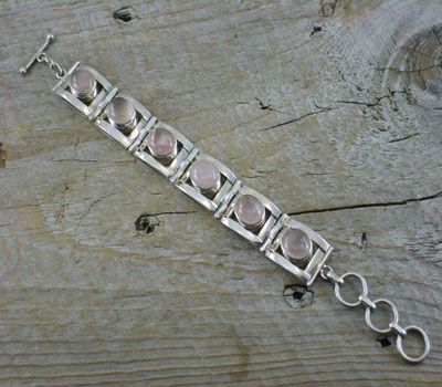 Silver Jewelry Pink Quartz Link Bracelet